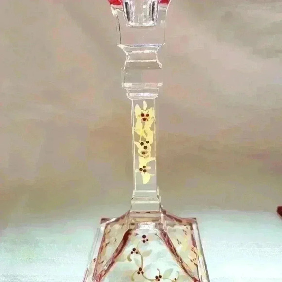 Pair-Hand painted Crystal Candlesticks - Picture 4 of 5